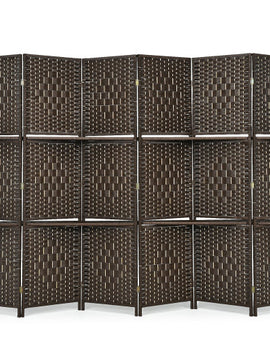 6 Panel Folding Weave Fiber Room Divider with 2 Display Shelves