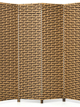 4 Panel Folding Privacy Partition Room Divider with Rustproof Hinge-Yellow