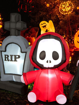 Inflatable 5 Feet Ghost Holding Sickle and Tombstone Halloween Decor