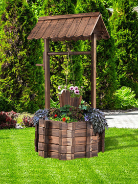 Outdoor Wooden Wishing Well Planter Bucket