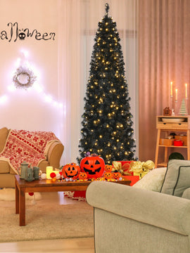 Pre lit Christmas Halloween Tree with PVC Branch Tips and Warm White Lights