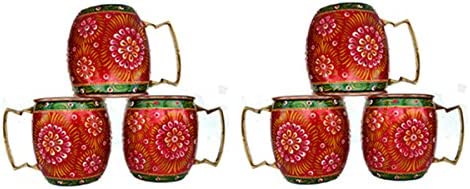 Handmade Copper Mugs Outer With Red Hand Painted Art
