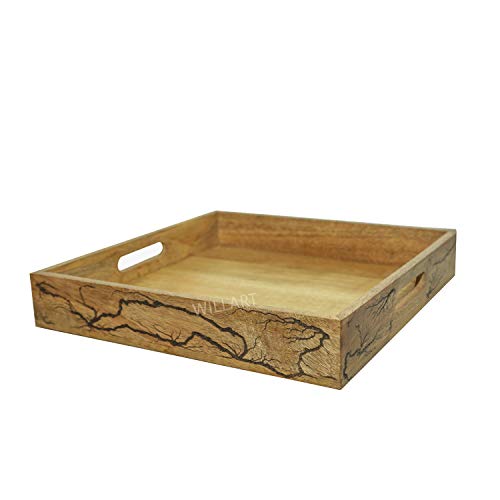 WILLART Mango Wood Serving Tray: Wooden Tray Farmhouse Decor, Coffee Table Tray, Ottoman Tray or Bed Tray for Home DÃ©cor Gift - WILLART Home Decor