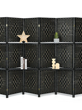 6 Panel Folding Weave Fiber Room Divider with 2 Display Shelves
