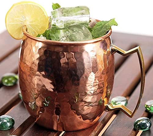 A Brown Pure Copper Hand Hammered Moscow Mule Mug With Brass Handle