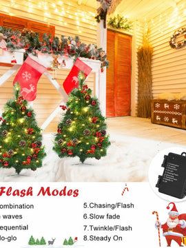 24 Inch Battery Powered Pre-Lit Holiday Christmas Trees In Set Of 2