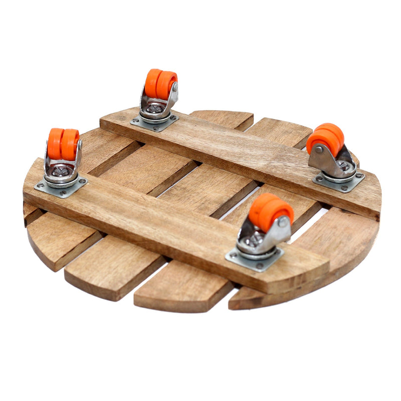 Wooden Beige Plant Trolley With 4 Moving Wheels