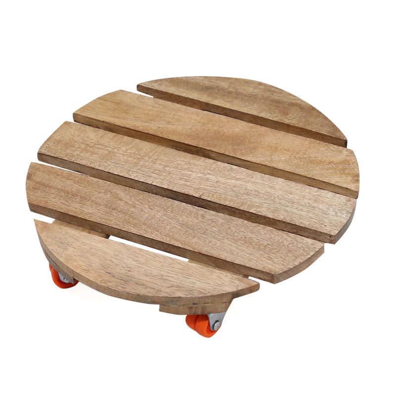 Wooden Beige Plant Trolley With 4 Moving Wheels