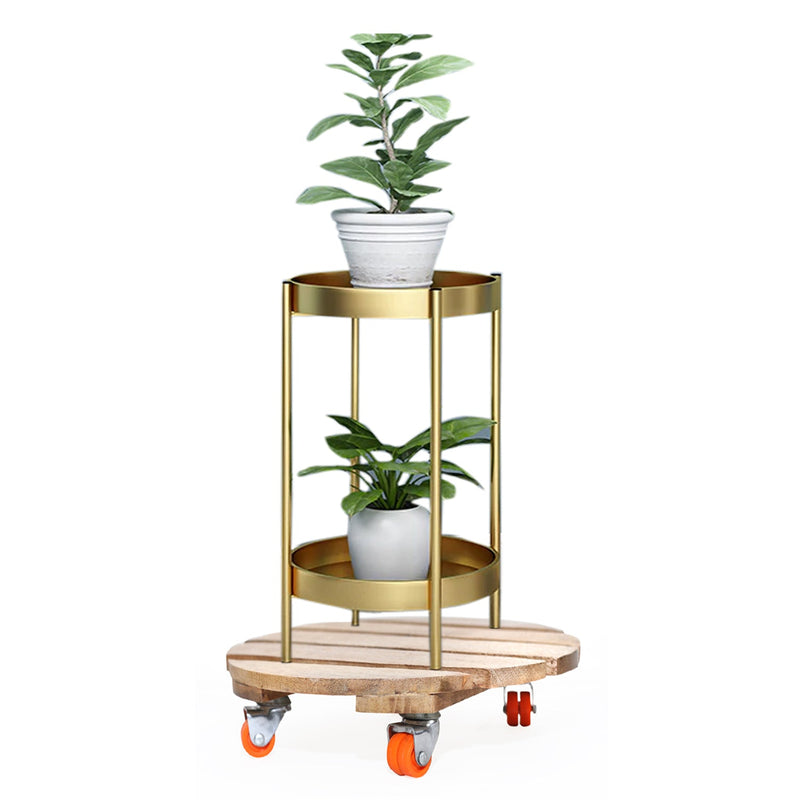 Wooden Beige Plant Trolley With 4 Moving Wheels