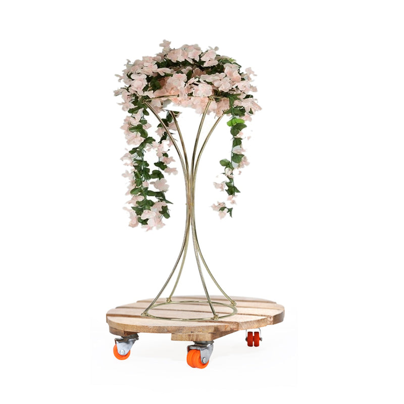 Wooden Beige Plant Trolley With 4 Moving Wheels
