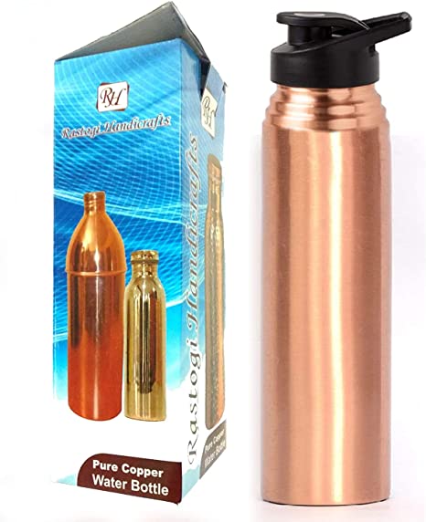 Joint Less Plain Bottle Copper Water Bottle 1000 Ml / 33.8 OZ Capacity With Plastic Lid