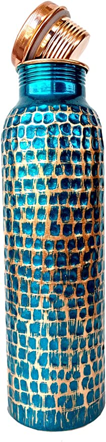 Hand Painted And Hammered Copper Bottle Tumbler Capacity 950 ml Set of 2