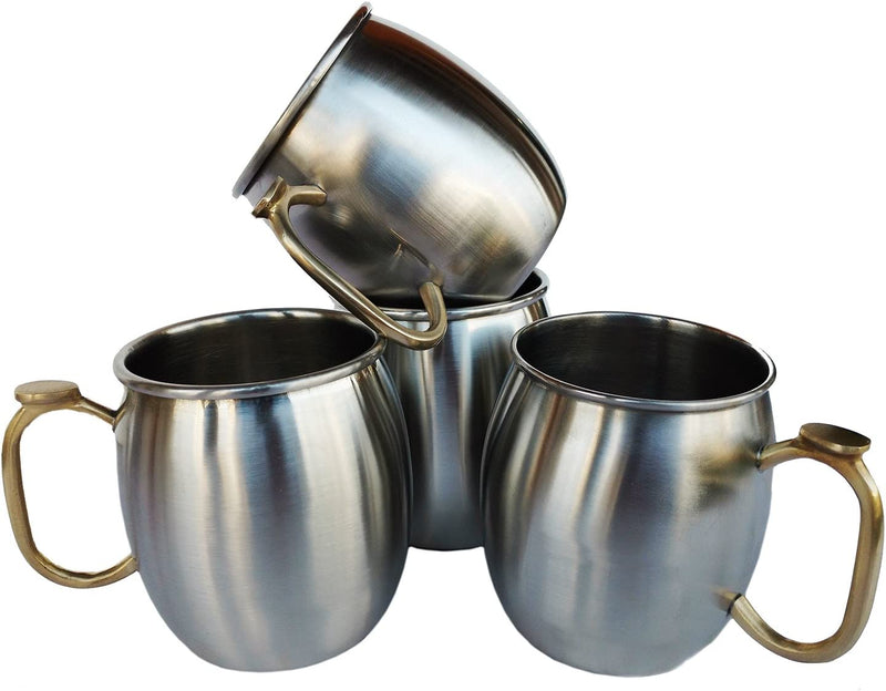 Stainless Steel Moscow Mule Mugs Set of-4 And With Thumb Brass Handle For Cold Coffee Mug/Cup