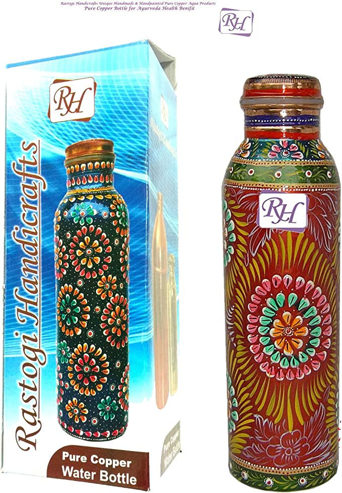 Red Hand Painted Pure Copper Bottle With 33oz / 950 Ml Capacity For Drinking Water