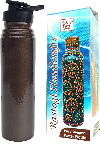 Joint Less Pure Copper Water Bottle With Black Plastic Lid Capacity Of 1000 Ml