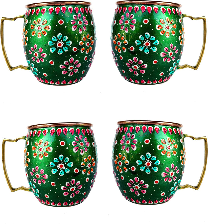Handmade Pure Copper Mug With Green Hand Painted Outer