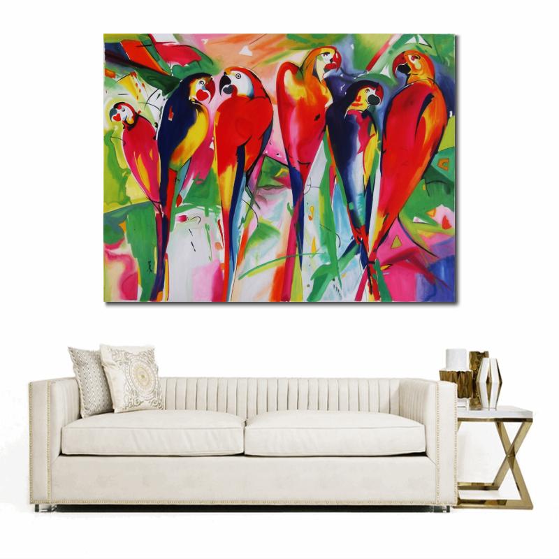 Quality Multi Color Parrot Oil Painting By Hand Of Birds On Canvas