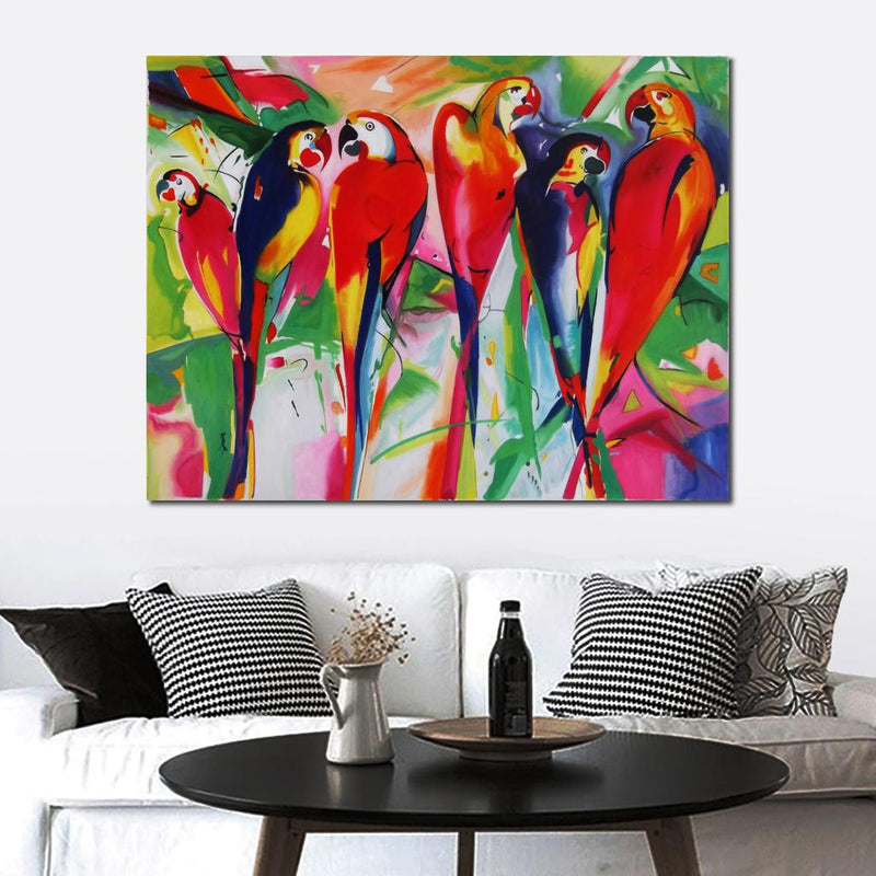 Quality Multi Color Parrot Oil Painting By Hand Of Birds On Canvas