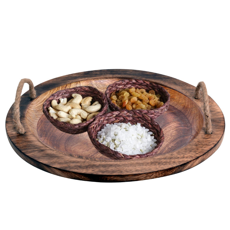 WILLART Rustic Serving Tray Mango Wood - Wooden Tray with Jute Rope Handles - Great for Dinner Trays, Tea Tray, bar Tray, Breakfast Tray, or Any Food Tray - Good for Parties or Bed Tray - WILLART Home Decor