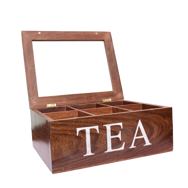 6 Compartments Wooden Chest Tea Storage Box With Transparent Window