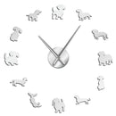 DIY Dachshund Wall Art Wiener-Dog Puppy Dog Pet Frameless Giant Wall Clock With Mirror Effect Sausage Dog Large Clock Wall Watch