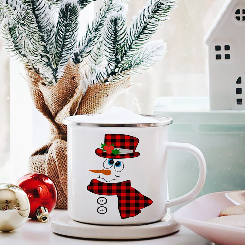 White Santa Enamel Tea Coffee Mugs Of 360ml For Christmas And New Year Gift