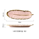 Green Leaf Design Ceramic Storage Tray With Gold Rim For Jewelry and Makeup, Brush Storage, As A Sushi Plate