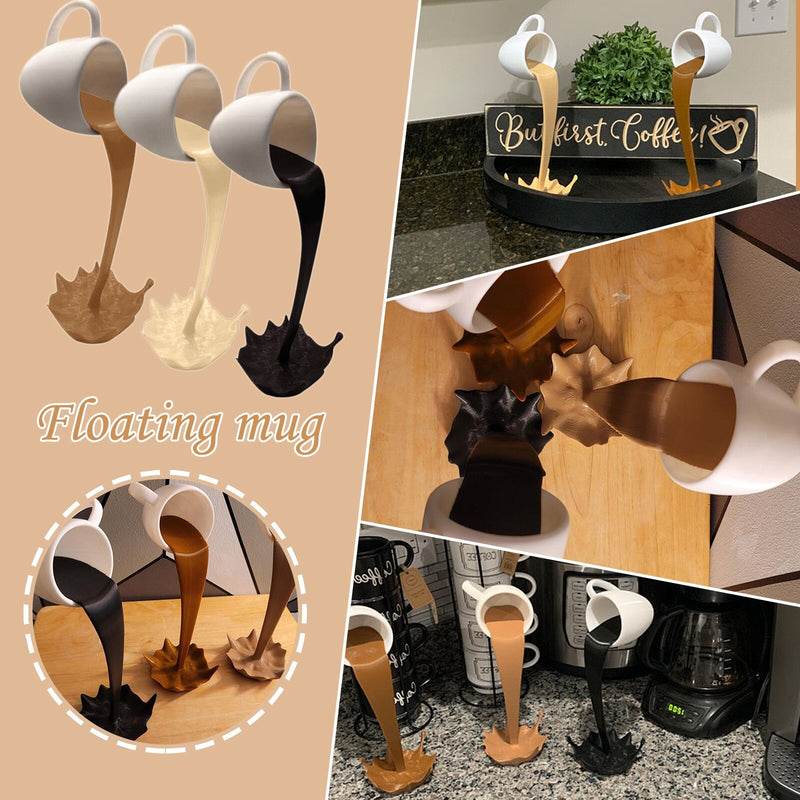 Floating Spilling Coffee Cup Sculpture For Kitchen And Home Decoration