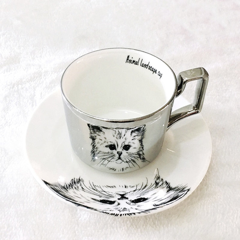 Hot!! Newest Bone China Reflection cup Cartoon Cat anamorphic cup Tiger mug The Mirror Collection Breakfast water bottle gift