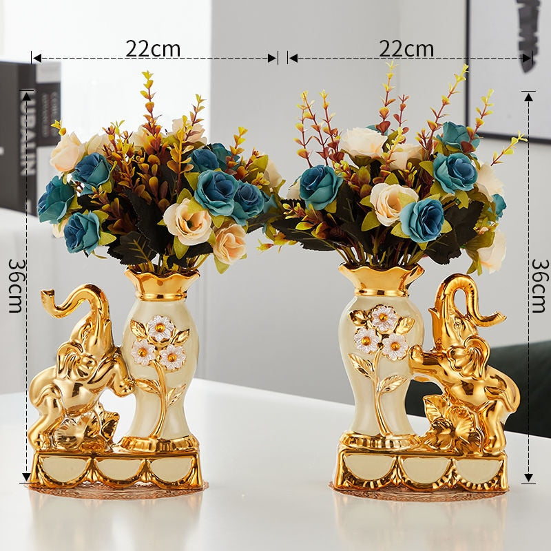 European Style Ceramic Golden Elephant Vase For Dining Table Home