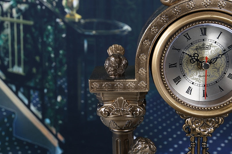 Vintage Golden Statue Musical Pendulum Table Clock Is A Pure Antique For Living-Room Decoration