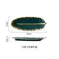 Green Leaf Design Ceramic Storage Tray With Gold Rim For Jewelry and Makeup, Brush Storage, As A Sushi Plate