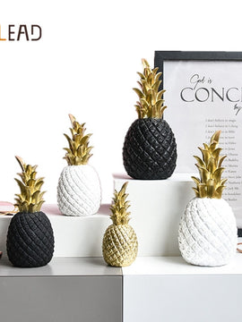 Resin Miniatures Figurines Like Pineapple In Black And White WIth Gold  Tinge For Home Decoration