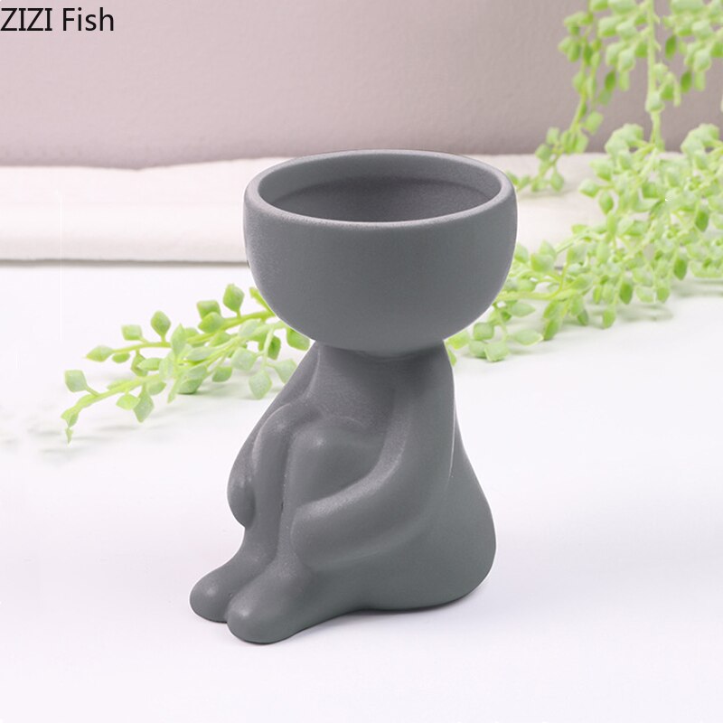 Little Man Statue Ceramic Vase In Black And White For Home Furnishings