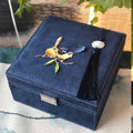 Floral Embroidery Square Jewelry Or Makeup Box With Lock For Dressing Table