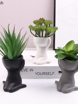 Little Man Statue Ceramic Vase In Black And White For Home Furnishings