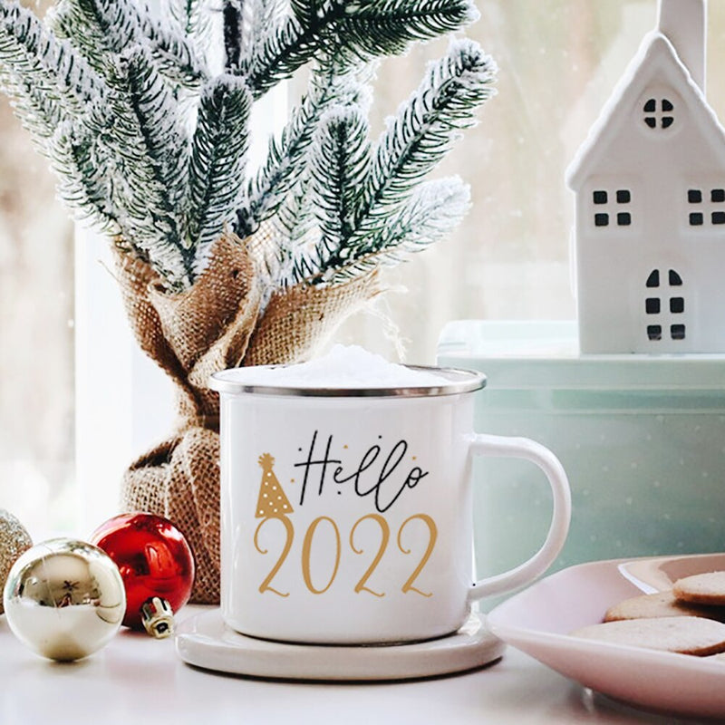 White Santa Enamel Tea Coffee Mugs Of 360ml For Christmas And New Year Gift