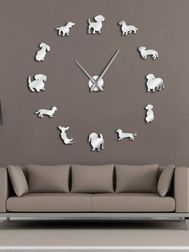 DIY Dachshund Wall Art Wiener-Dog Puppy Dog Pet Frameless Giant Wall Clock With Mirror Effect Sausage Dog Large Clock Wall Watch