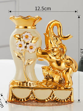 European Style Ceramic Golden Elephant Vase For Dining Table Home