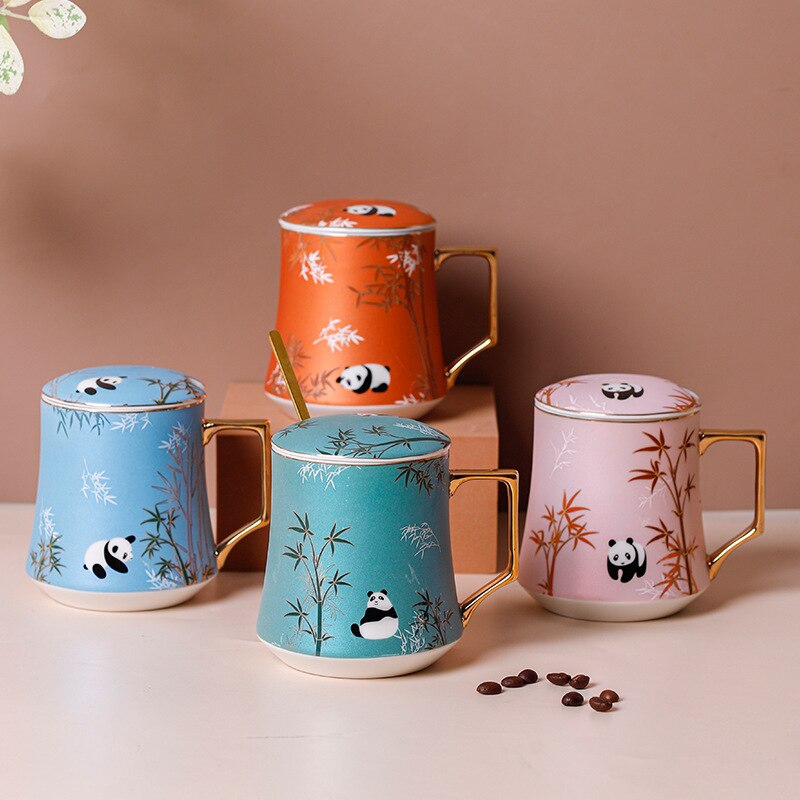 Adorable Ceramic Panda Coffee Cups With Lid Spoon