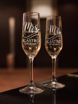 2Pcs/Set Personalized Mr and Mrs Champagne Flutes, Custom Bride & Groom Name Glasses for Wedding Toasting,Gift for Bridal Shower