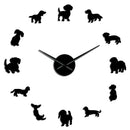 DIY Dachshund Wall Art Wiener-Dog Puppy Dog Pet Frameless Giant Wall Clock With Mirror Effect Sausage Dog Large Clock Wall Watch