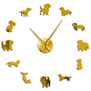 DIY Dachshund Wall Art Wiener-Dog Puppy Dog Pet Frameless Giant Wall Clock With Mirror Effect Sausage Dog Large Clock Wall Watch