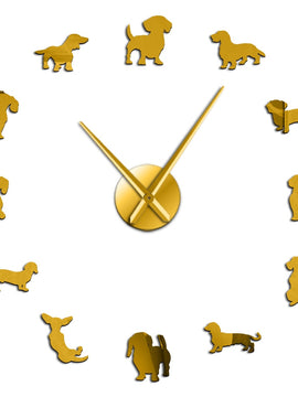 DIY Dachshund Wall Art Wiener-Dog Puppy Dog Pet Frameless Giant Wall Clock With Mirror Effect Sausage Dog Large Clock Wall Watch