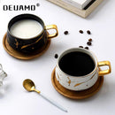 Luxury Nordic Marble Ceramic Coffee Cups And Saucer With Spoon Set For Tea Milk