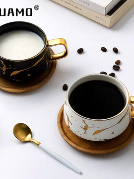 Luxury Nordic Marble Ceramic Coffee Cups And Saucer With Spoon Set For Tea Milk