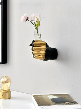 Clenched Fist Shaped Resin And Glass Wall Vase For Flower Arrangement In Your Living Room And Home Decoration