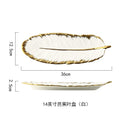 Green Leaf Design Ceramic Storage Tray With Gold Rim For Jewelry and Makeup, Brush Storage, As A Sushi Plate