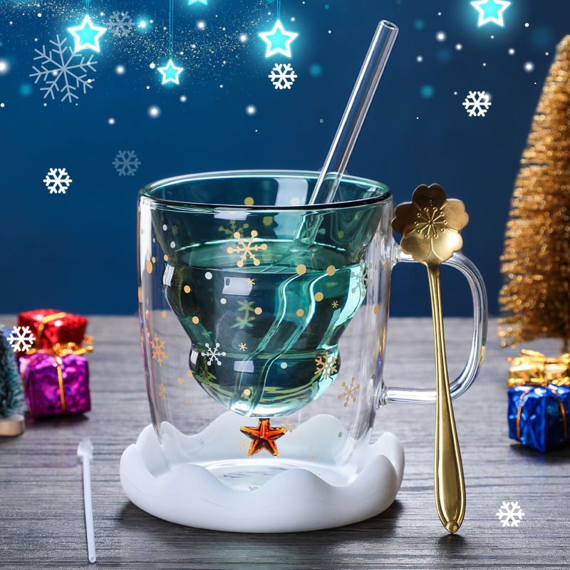 A Creative Anti Scald Tree Christmas Glass Mug With Lid Is Good Xmas Gifts Idea