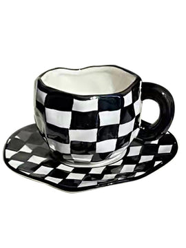 Nordic Black and White Checkerboard Mug Creative Monochrome Ceramic Cup